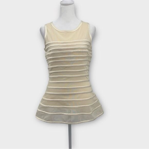 Halston Heritage Mesh Ribbon Sleeveless Peplum Top in Cream Women’s Size 4 - Picture 1 of 8